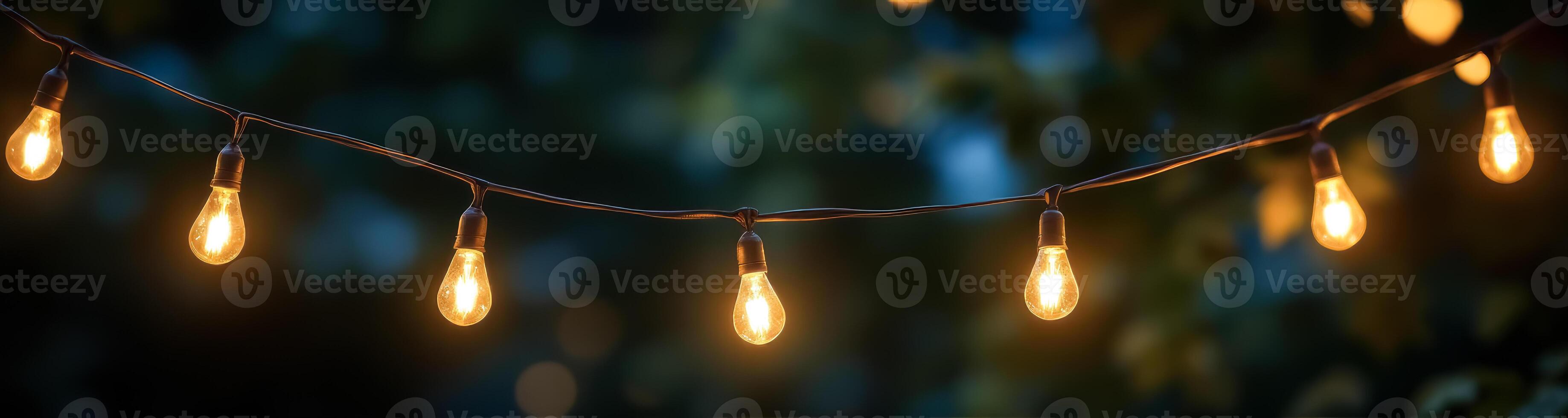string of warm-toned incandescent bulbs illuminating the night photo