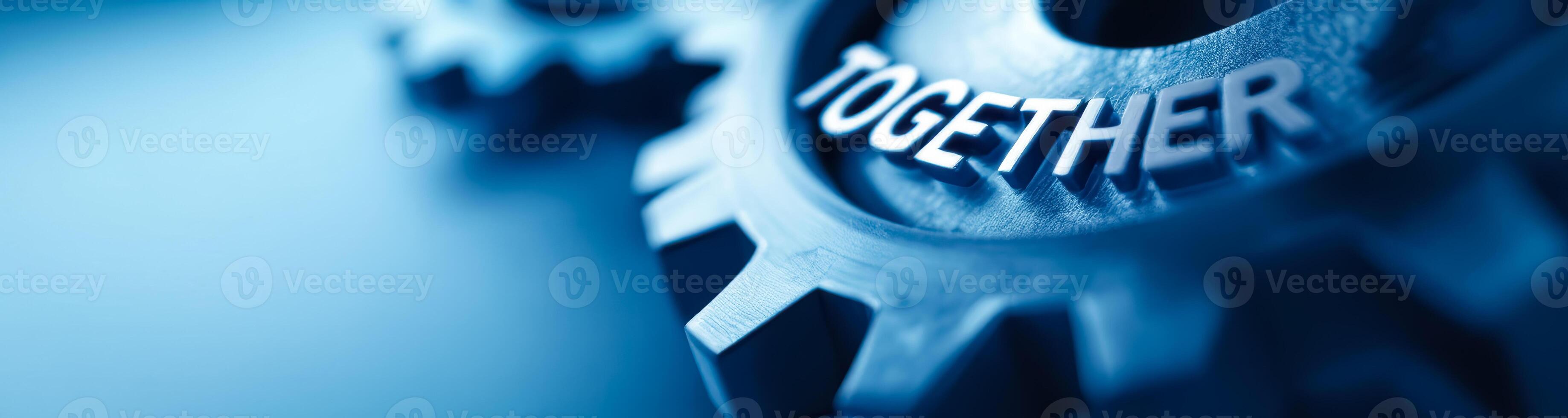 metallic gears with the word together illustrating unity and collaboration photo