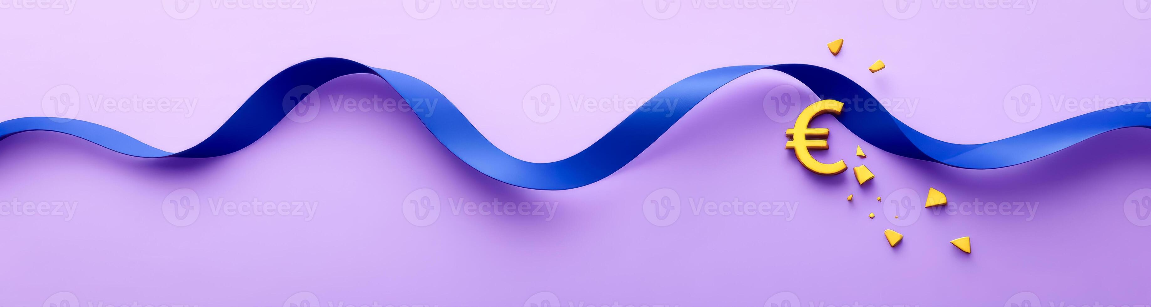 abstract of a blue ribbon and a fragmented golden euro symbol photo