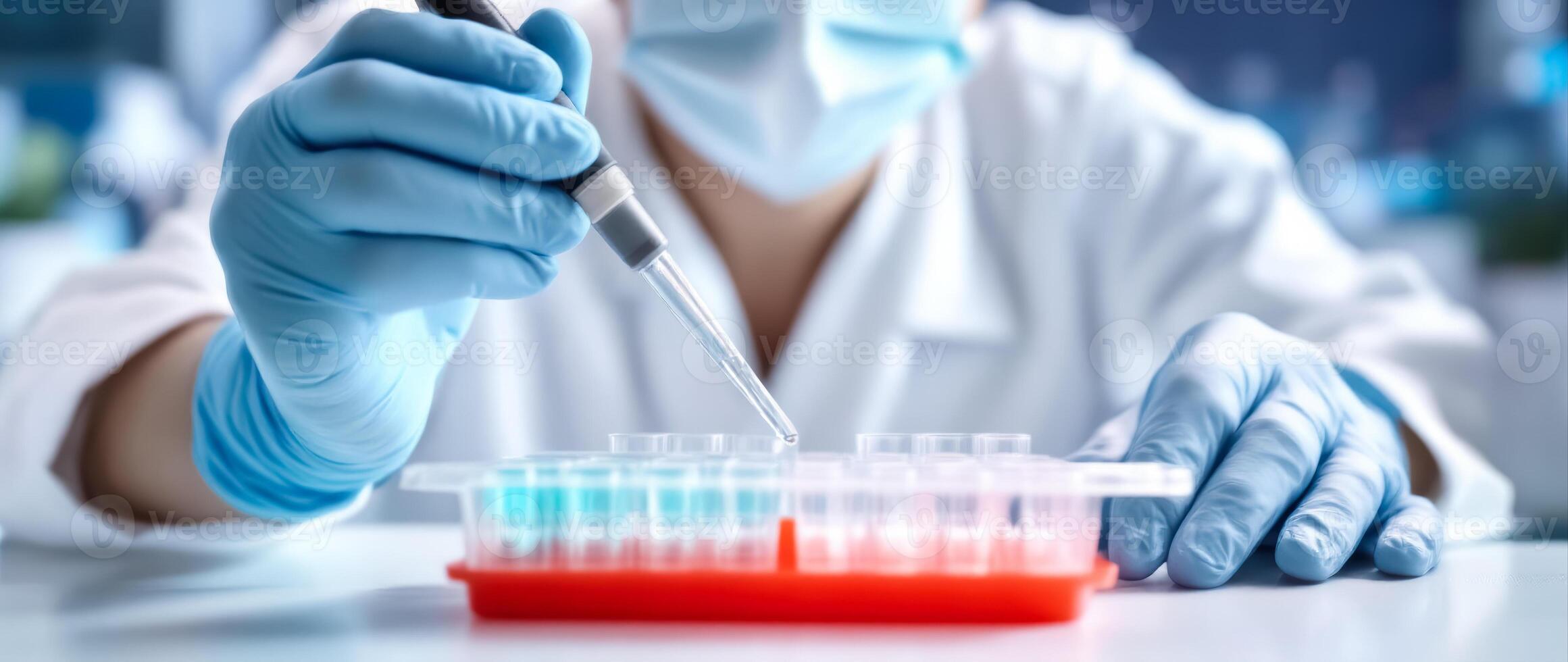 scientist carefully uses a pipette to transfer liquid into sample tubes during a laboratory experiment. photo