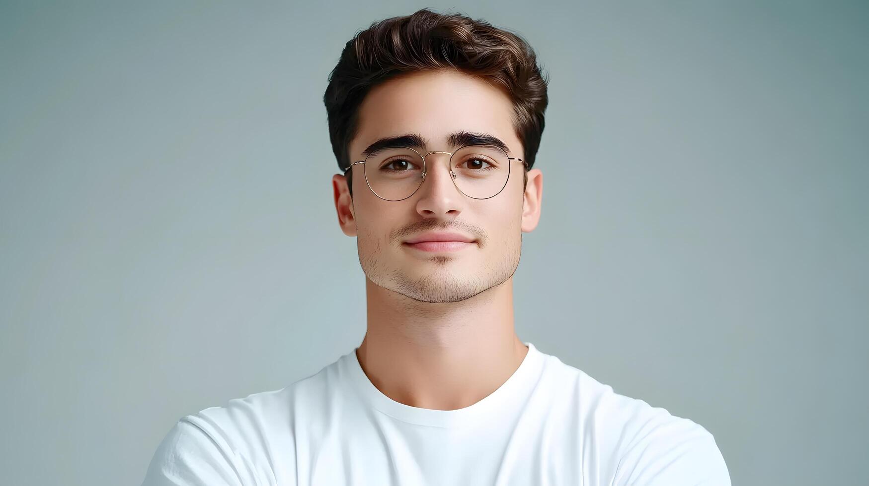 A portrait of a young well dressed investment analyst posing confidently in a professional office setting suggesting expertise focus and success in their career photo