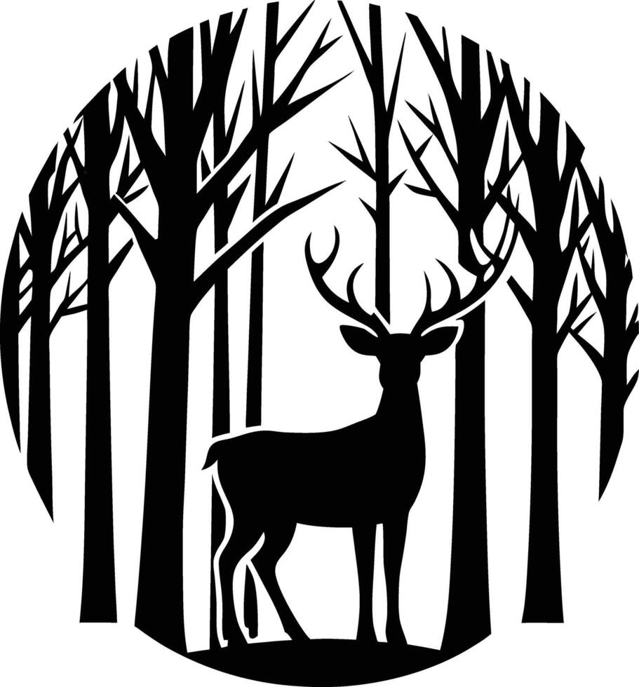 Silhouette of a deer in a forest vector