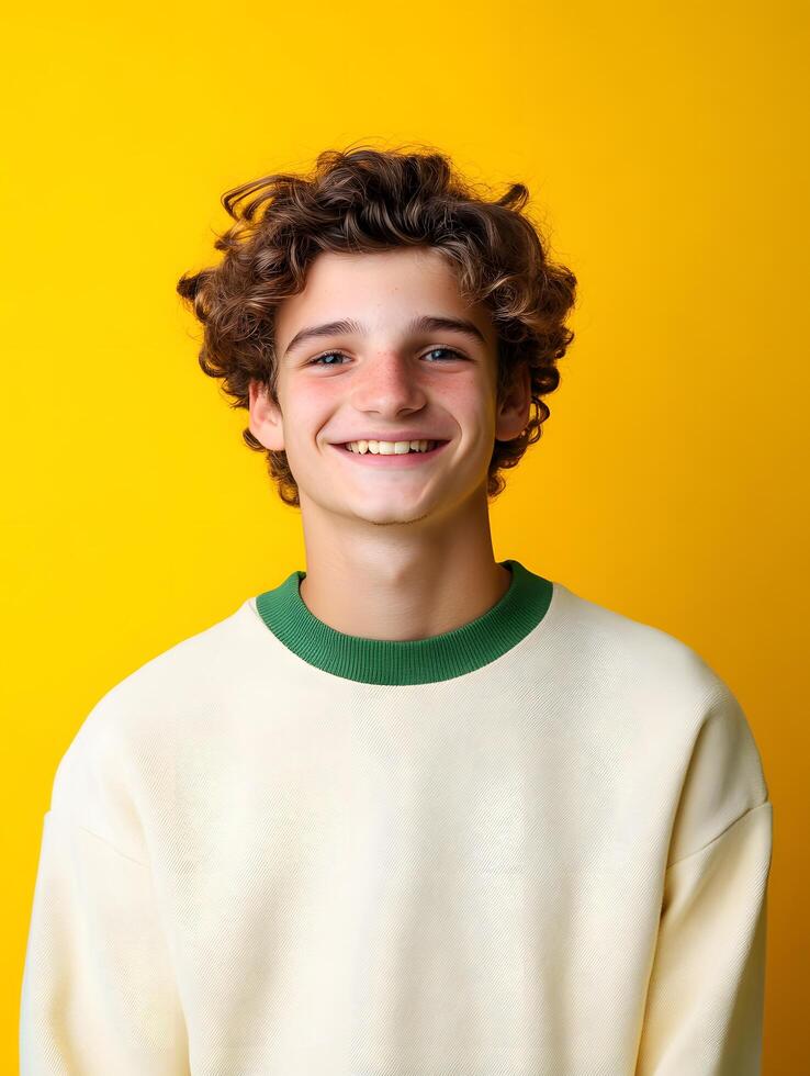 Vibrant and captivating portrait of a cheerful youthful individual with a warm friendly expression and inviting demeanor photo