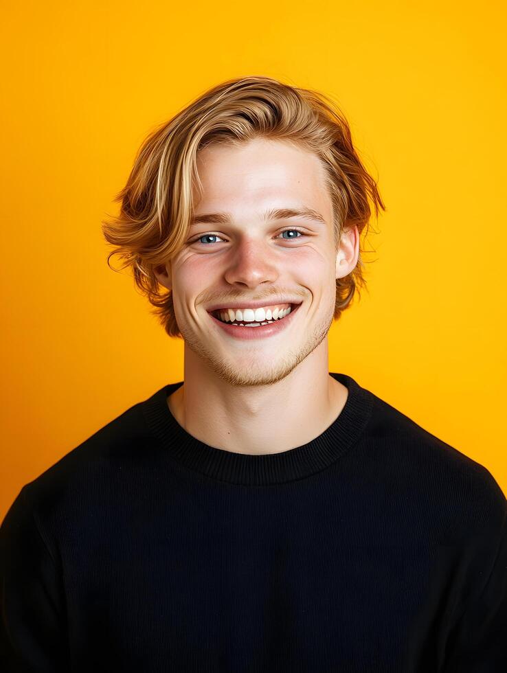 Portrait of a young smiling man on a colorful background photo