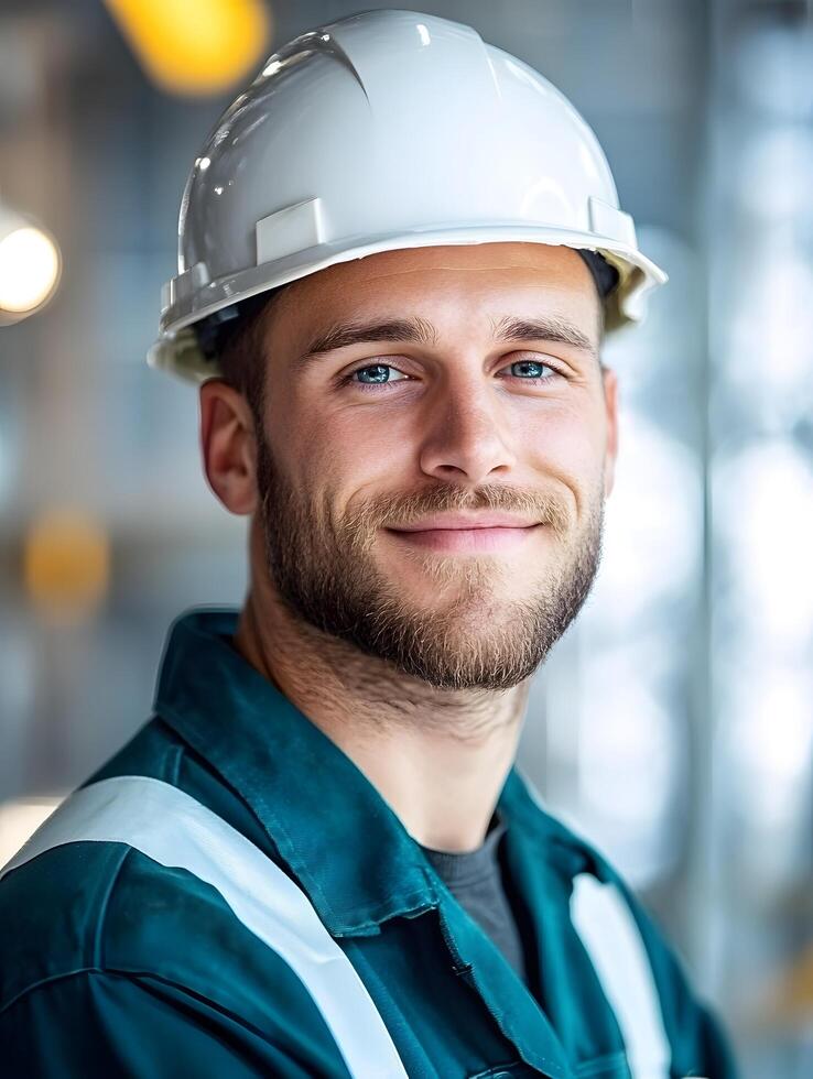 Portrait of a smiling construction worker in a hardhat photo