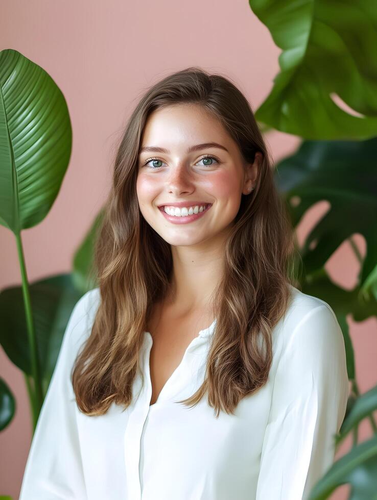 Portrait of a smiling young woman in an interior design setting photo