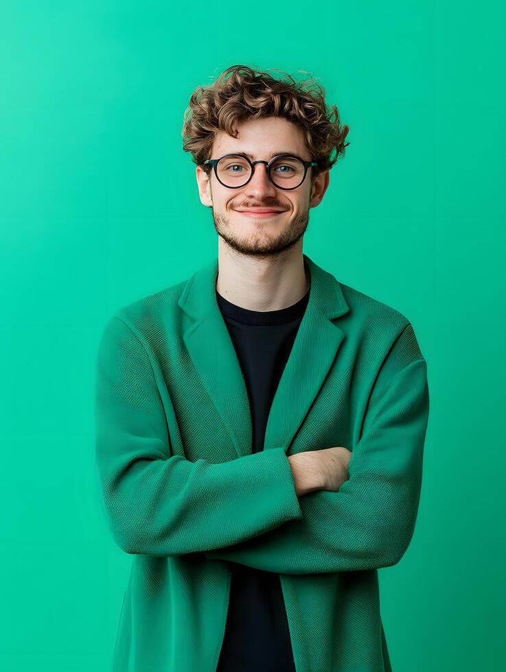Portrait of a stylish young man in a green jacket photo
