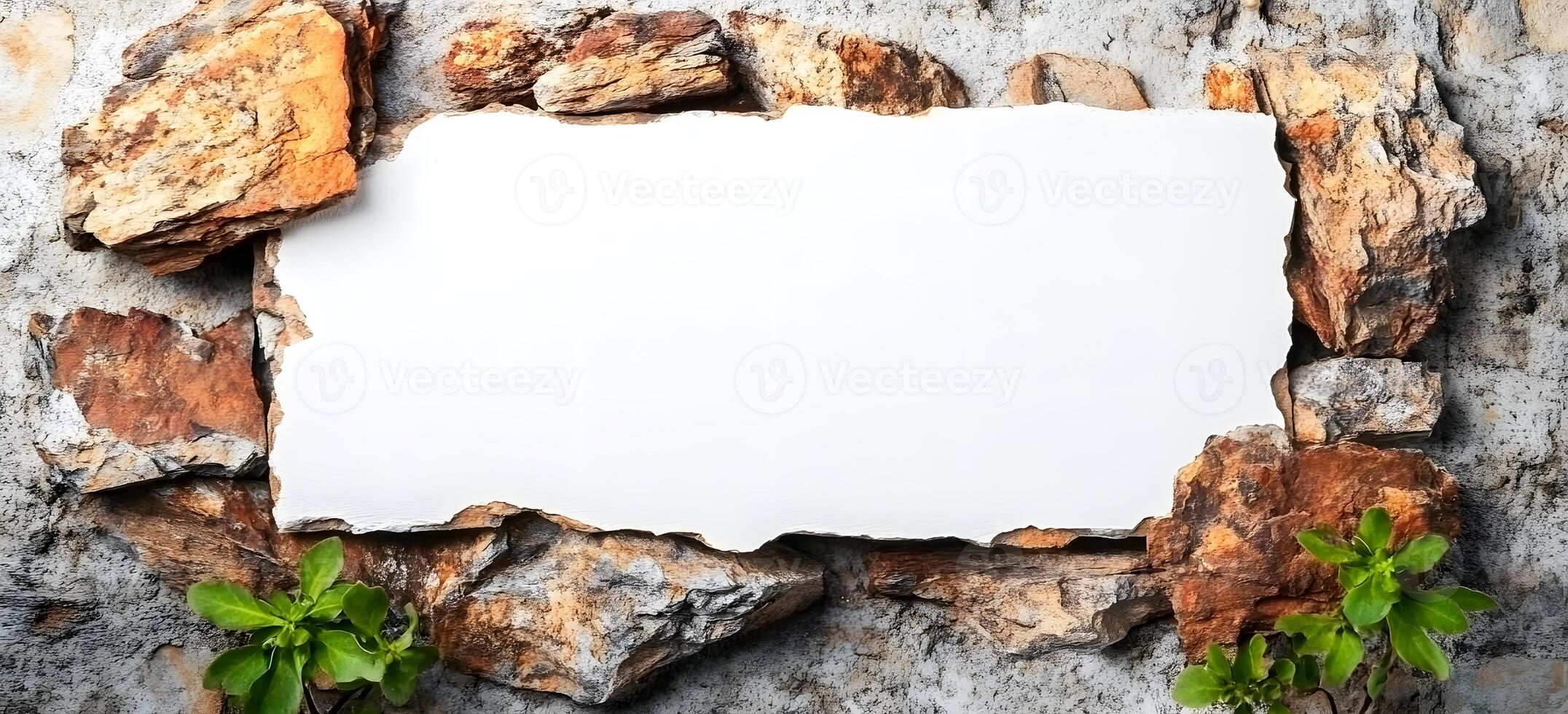 Rough Textured Stone Wall with Blank White Space for Copy photo