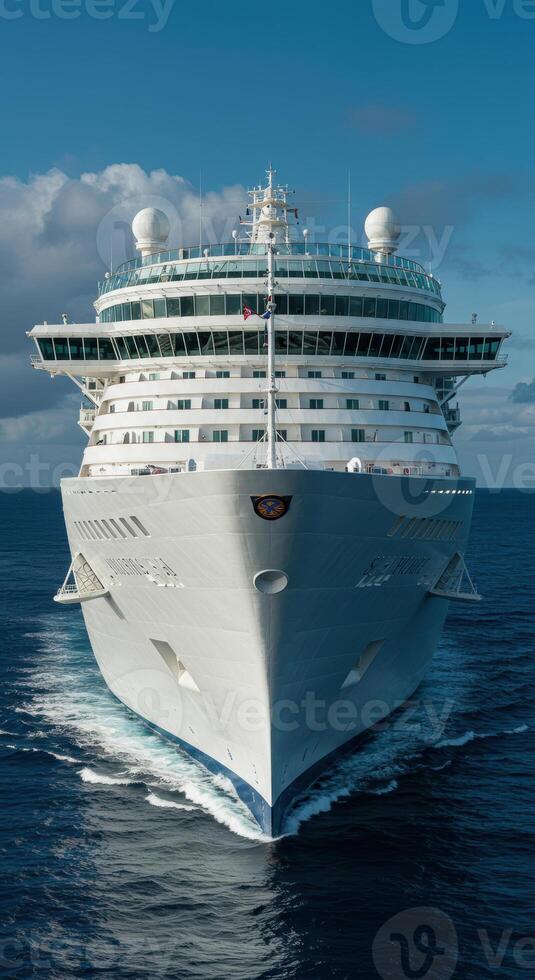 A majestic cruise ship gracefully glides through the ocean, inviting a journey of adventure. photo
