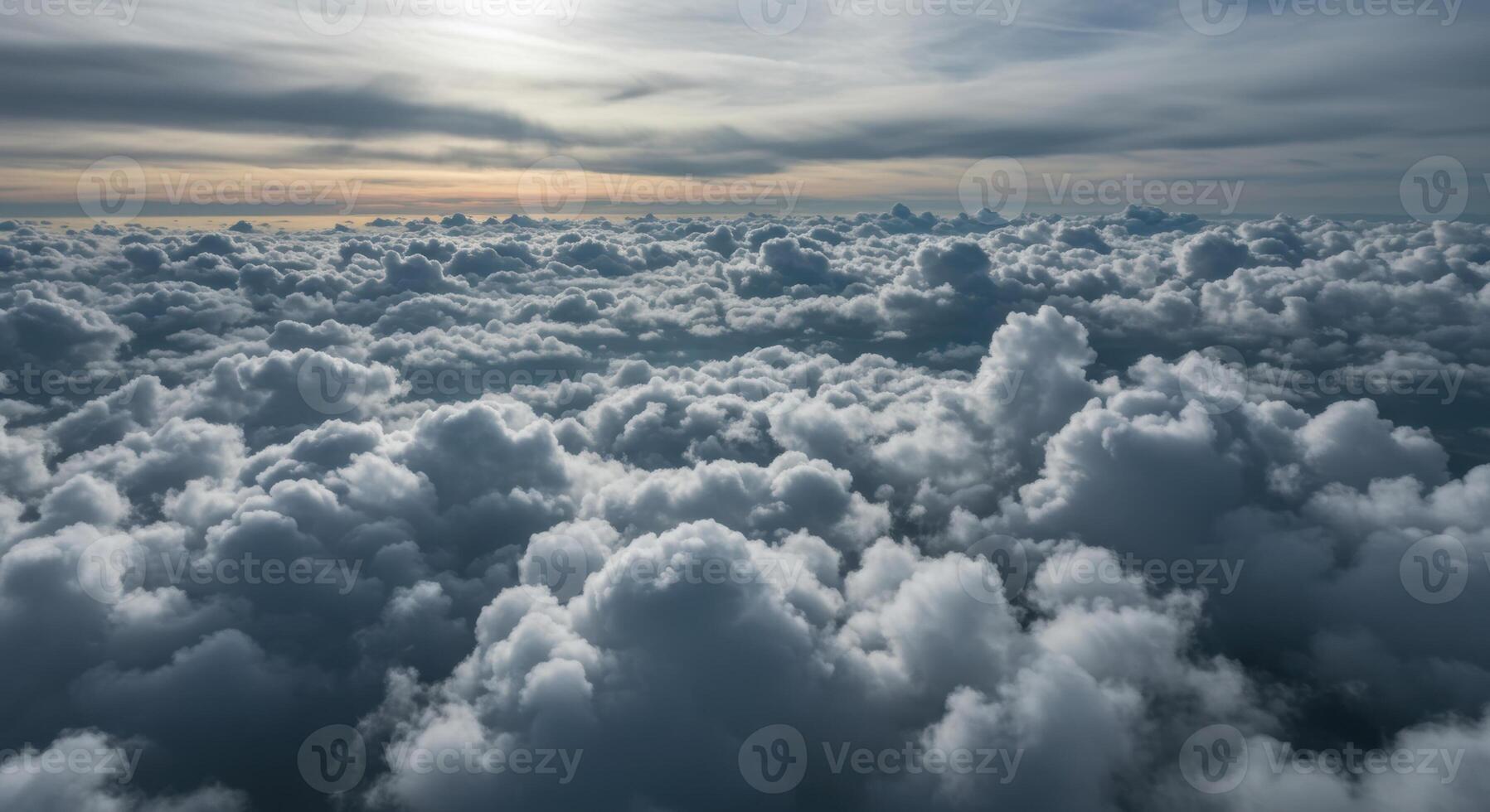 Breathtaking aerial view capturing the serene beauty of a sea of clouds at high altitude. photo