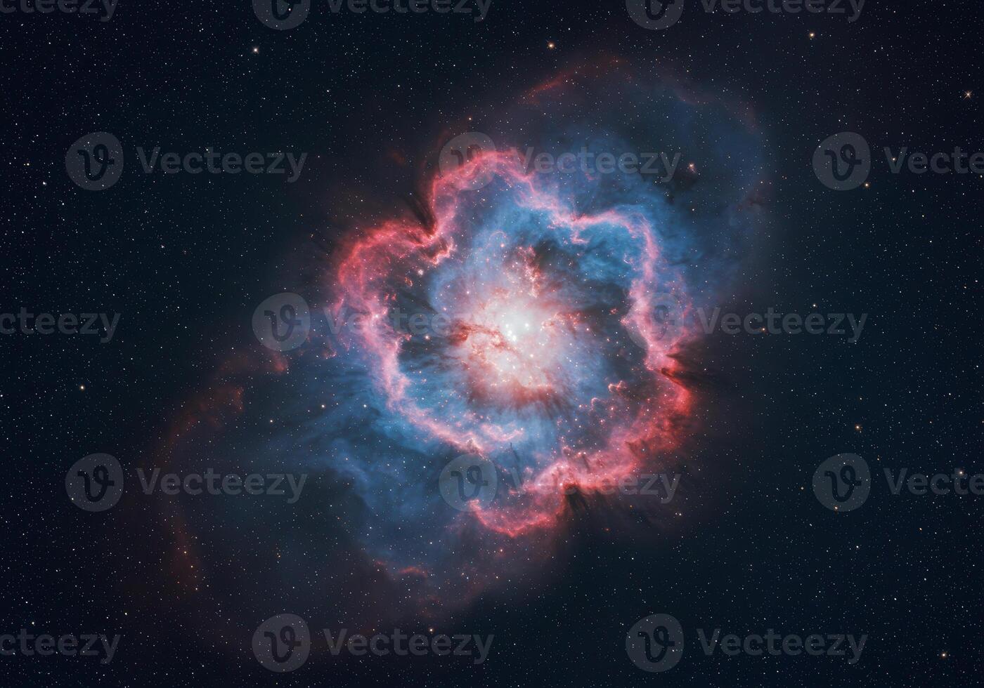 A breathtaking view of a vibrant and colorful nebula amidst the starry expanse of space. photo