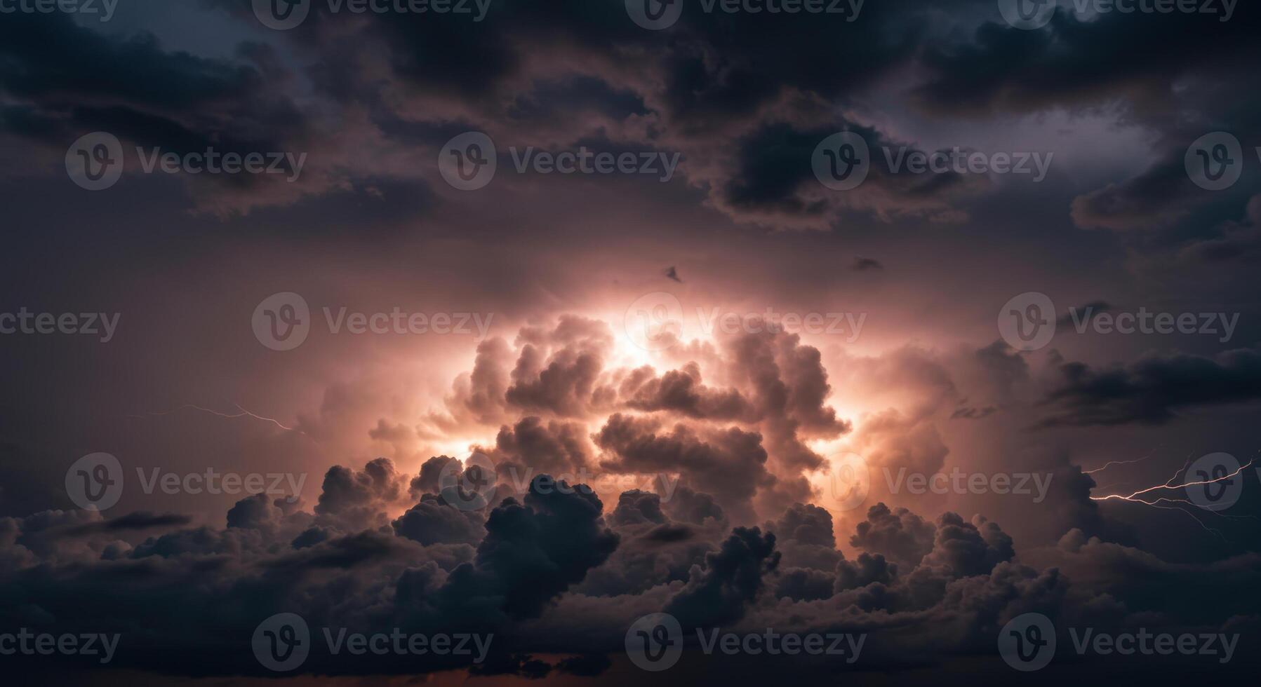 Striking capture of a powerful thunderstorm with a mesmerizing display of light and dark clouds. photo