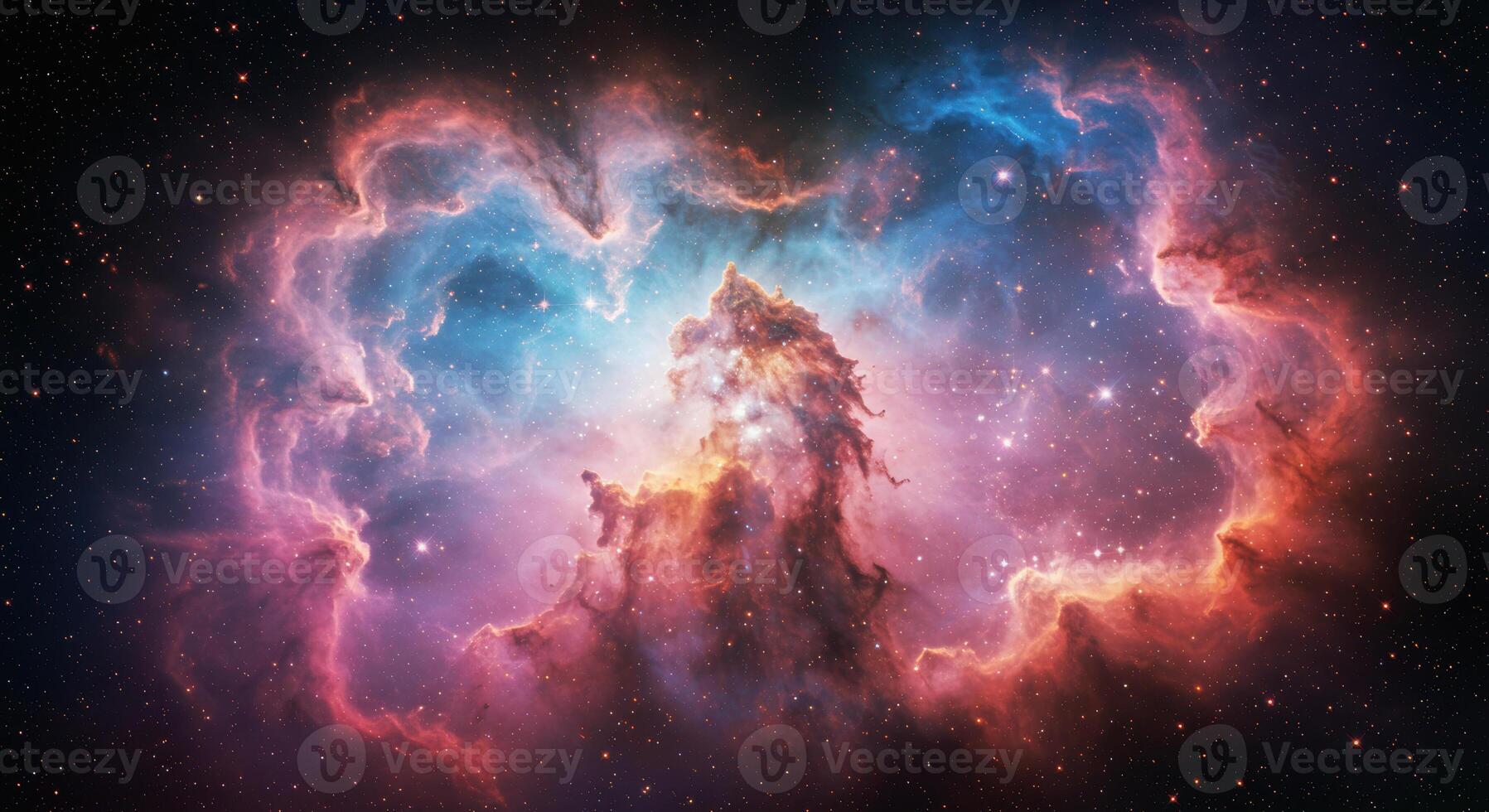 A breathtaking display of a vibrant nebula with a central cosmic pillar in space. photo