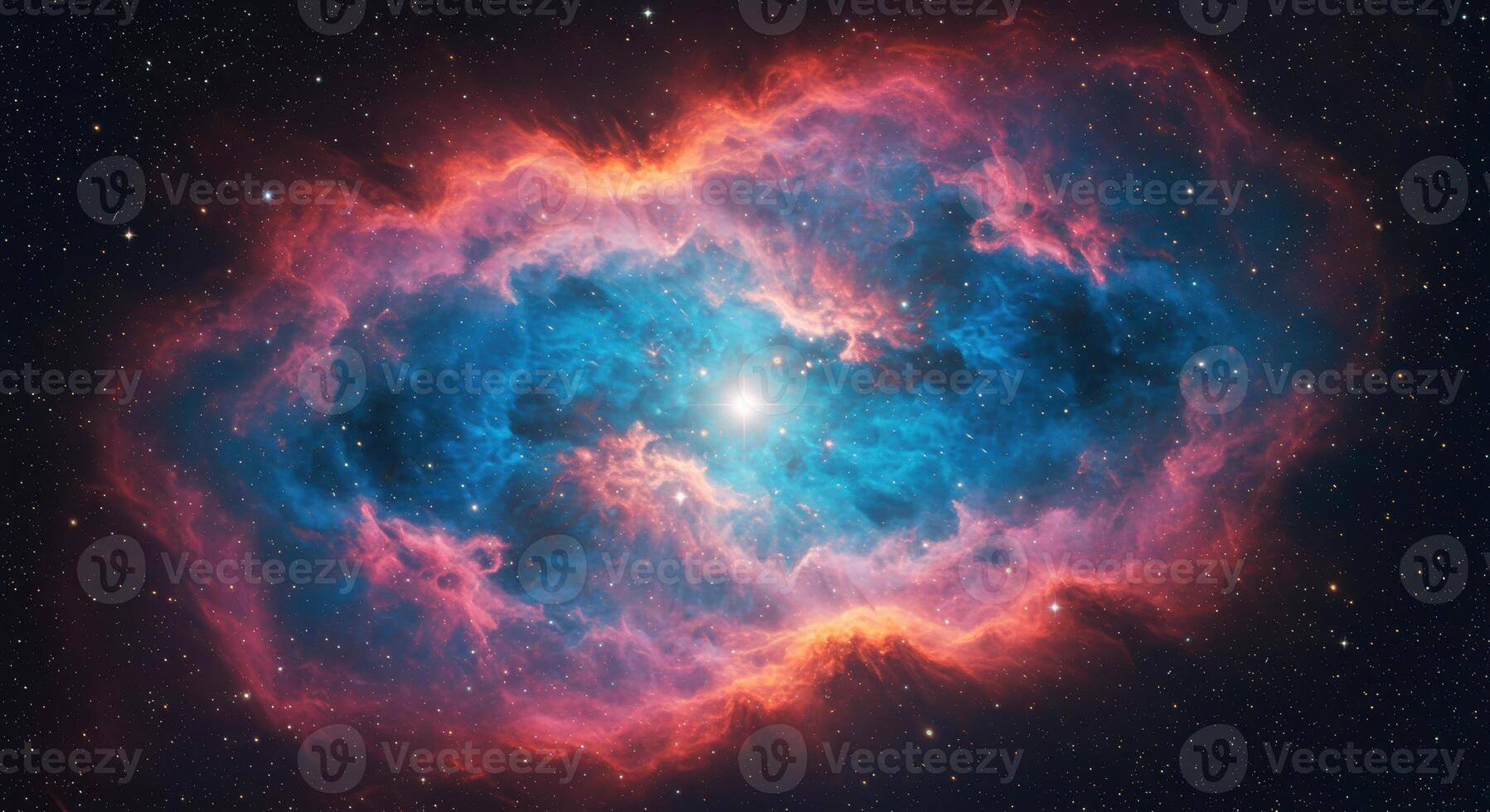 A radiant nebula filled with vibrant colors, creating a stunning cosmic display. photo