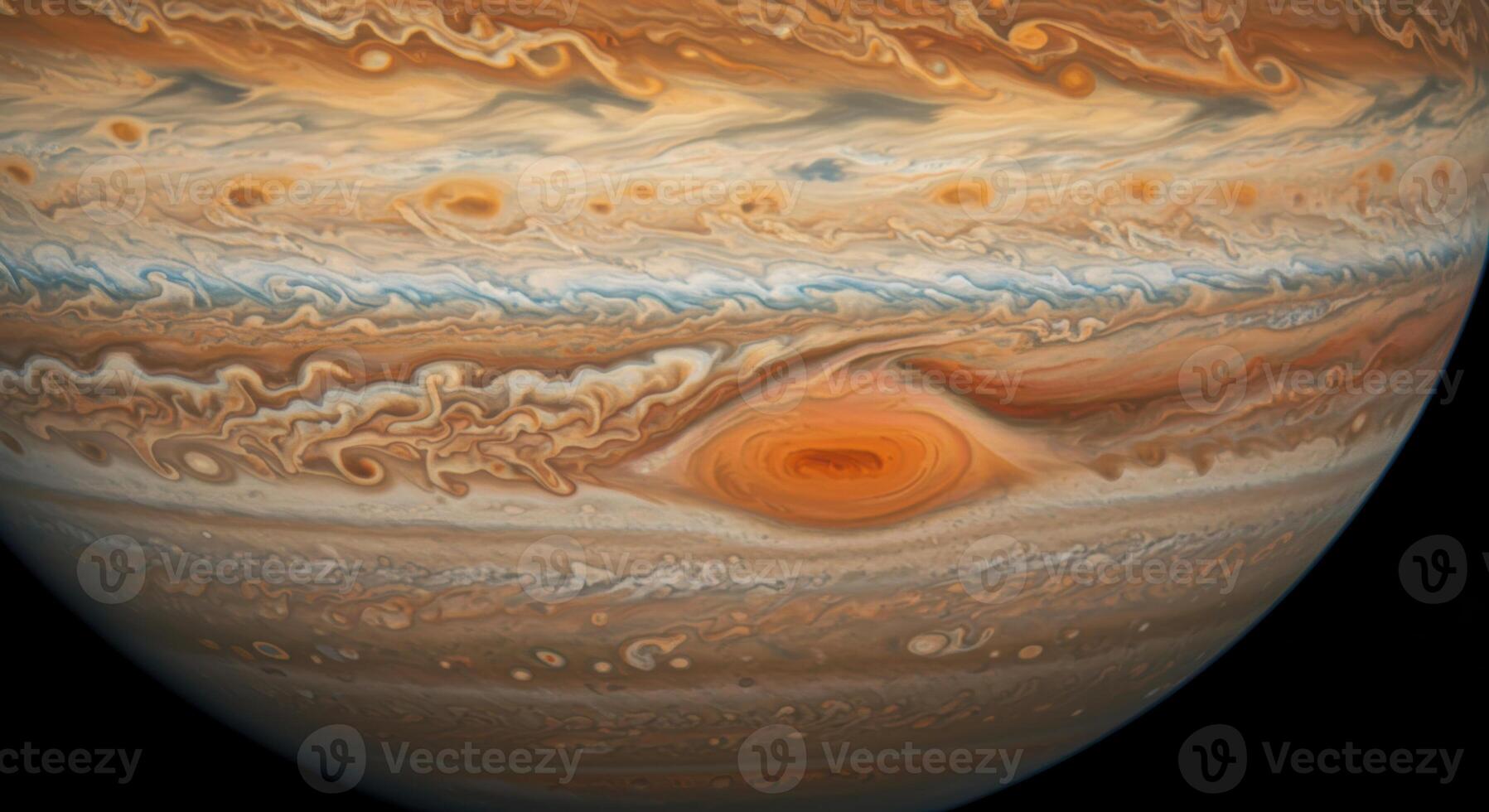The stunning and detailed surface of Jupiter showcases the swirling colors and patterns. photo