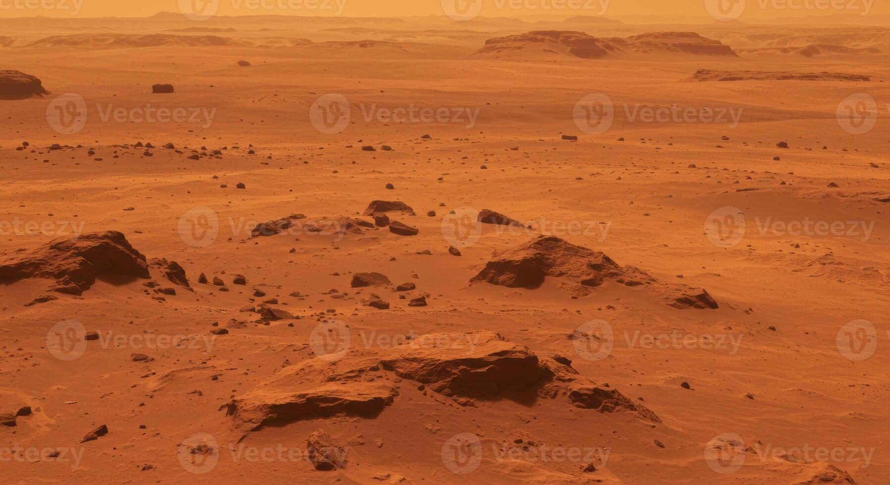 The barren expanse of the red planet's surface, a captivating view of Mars' remote and rugged landscape. photo