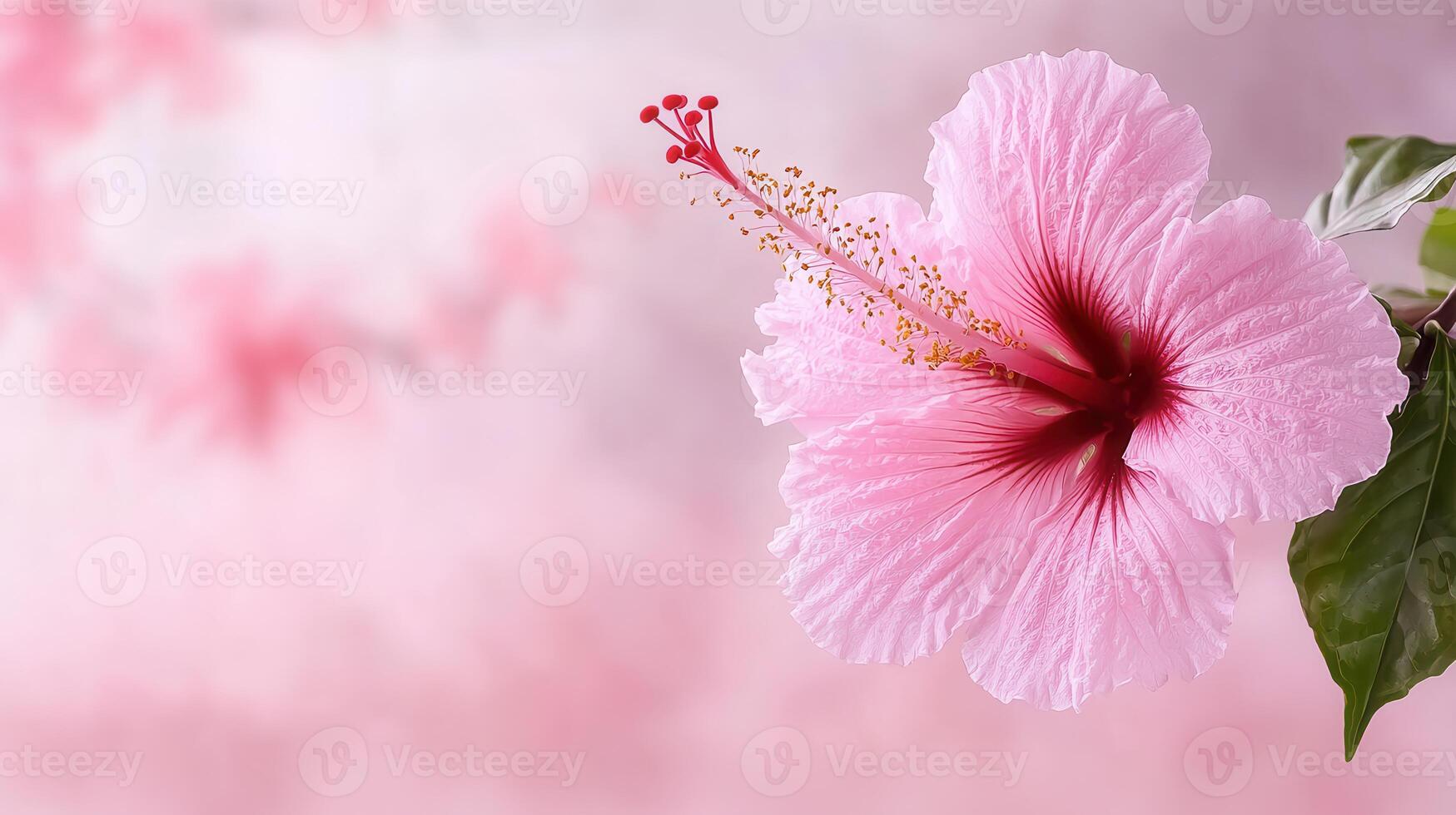 Delicate Pink Hibiscus Flower Blossom Close up Macro Shot Soft Background photo