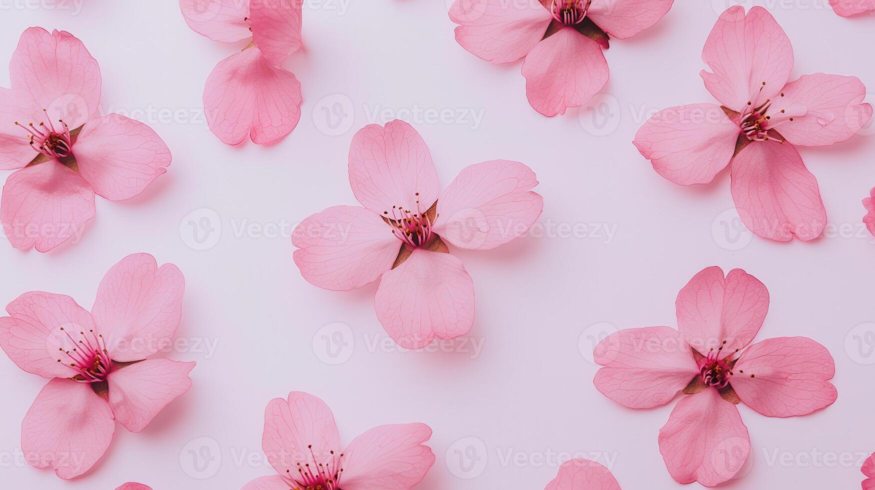 Delicate Pink Cherry Blossoms on a Soft Pink Background Beautiful Spring Flowers Floral Pattern photo