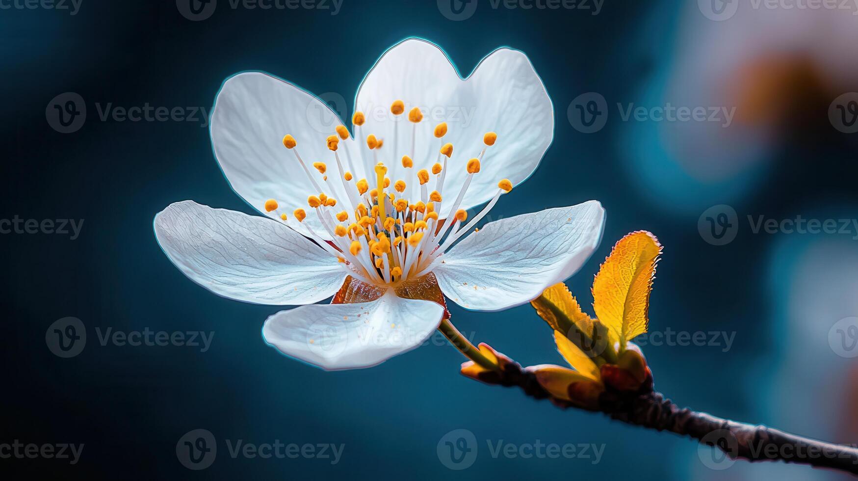 Delicate White Spring Blossom Close Up Macro of a Flower photo