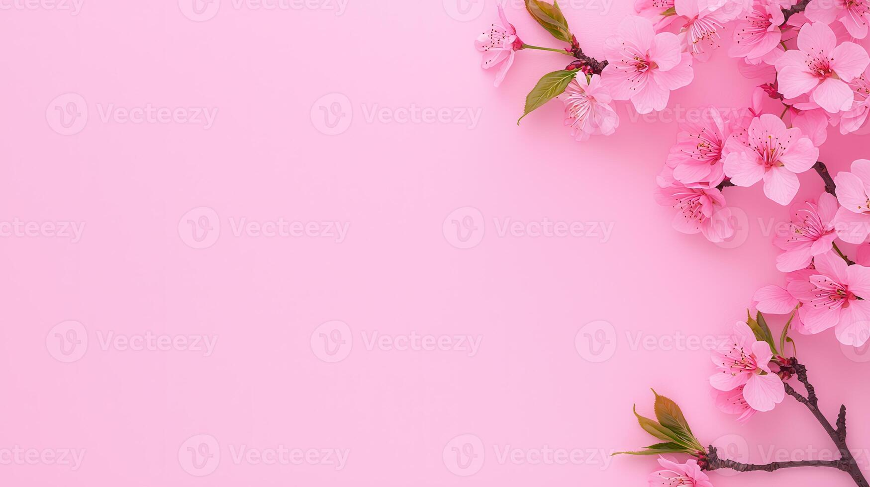 Delicate Pink Blossom Branches on a Pastel Pink Background Perfect for Springtime Designs and Feminine Projects photo