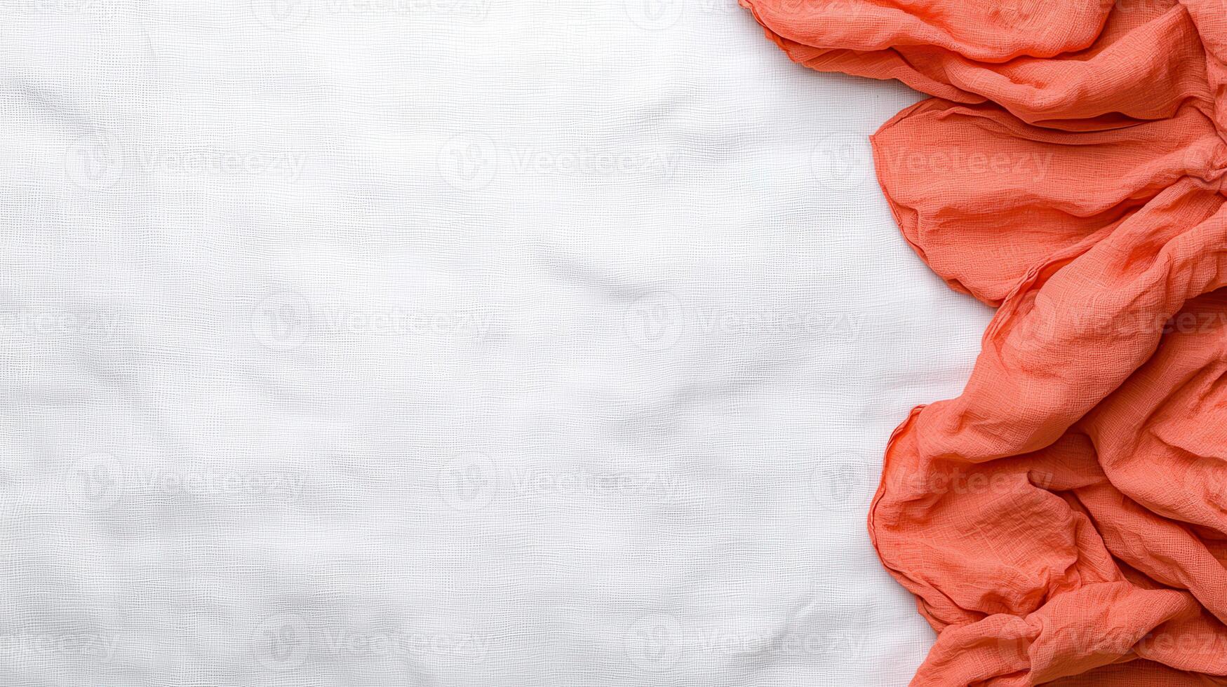 Coral Muslin Fabric Draped on White Textured Background Elegant Soft Texture for Design Projects photo
