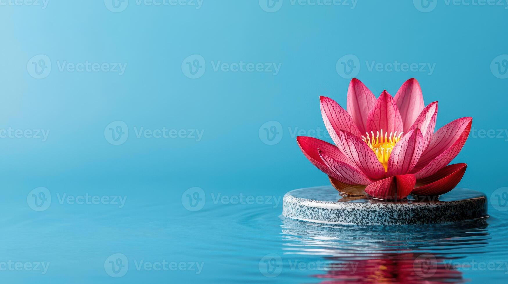 Serene Pink Water Lily Blossom Floating on Calm Blue Water a Peaceful Zen Spa Image photo