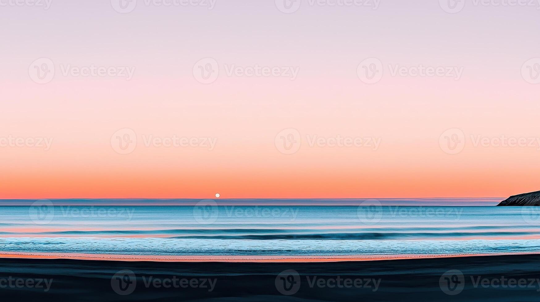 Serene Seascape at Sunset Peaceful Ocean Waves Rolling Onto a Sandy Beach Under a Pastel Sky photo