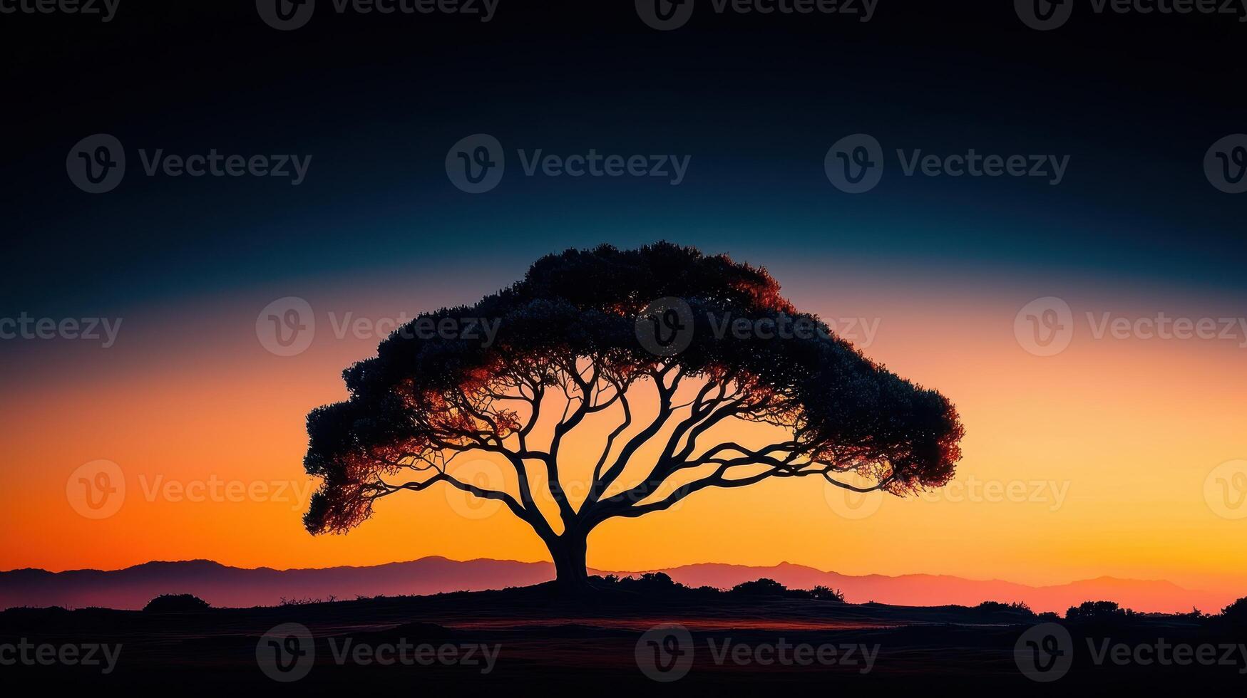 Majestic Silhouette of a Lone Tree at Sunset Vibrant Colors Landscape photo