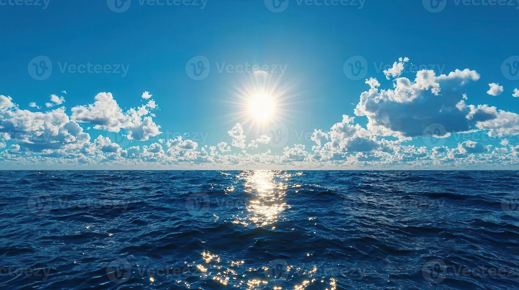 Serene Ocean Scene Bright Sunny Day Blue Water Summer Sky Cloudscape photo
