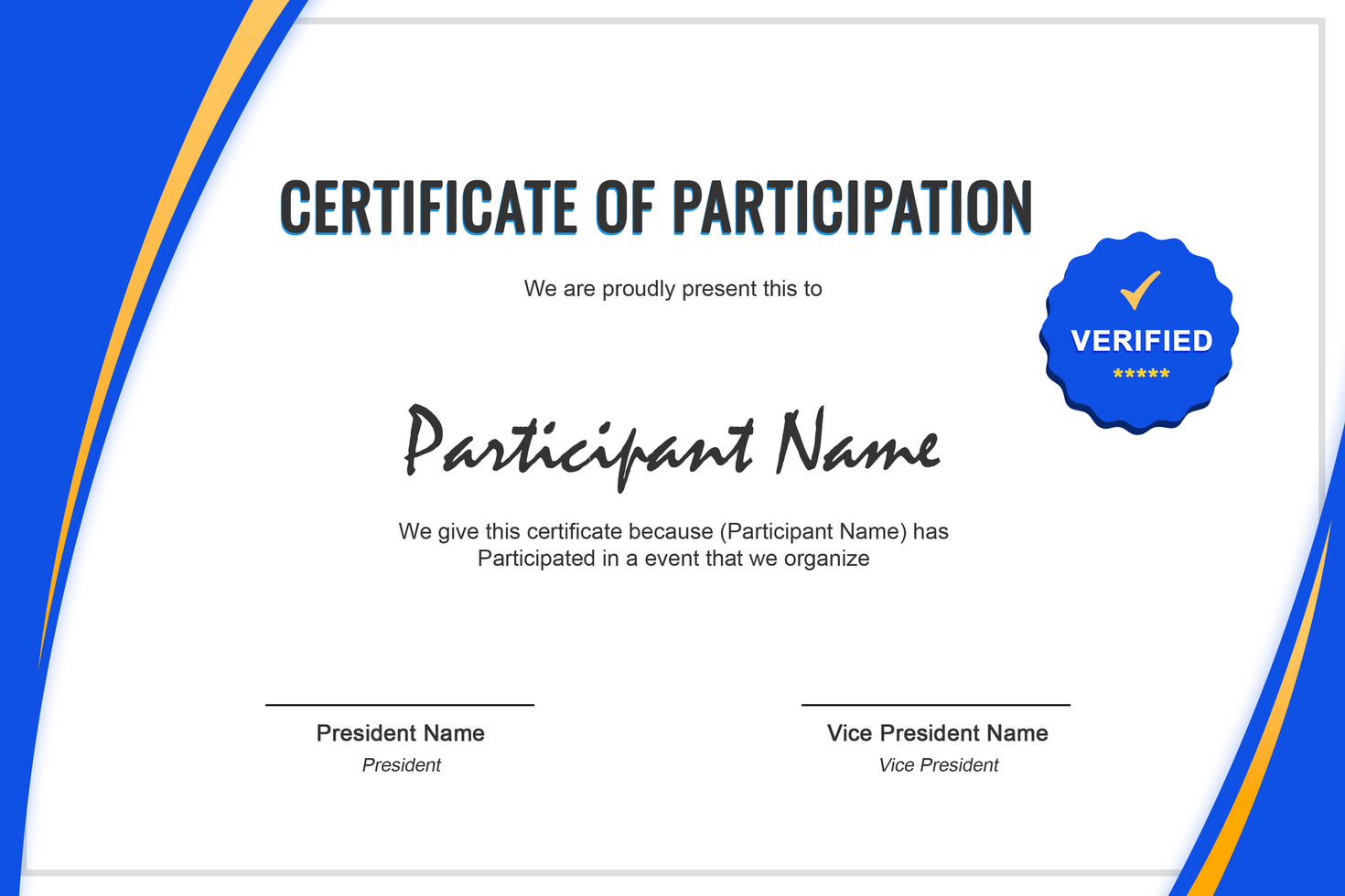 Certificate of Participation Classic Template In Blue Color psd