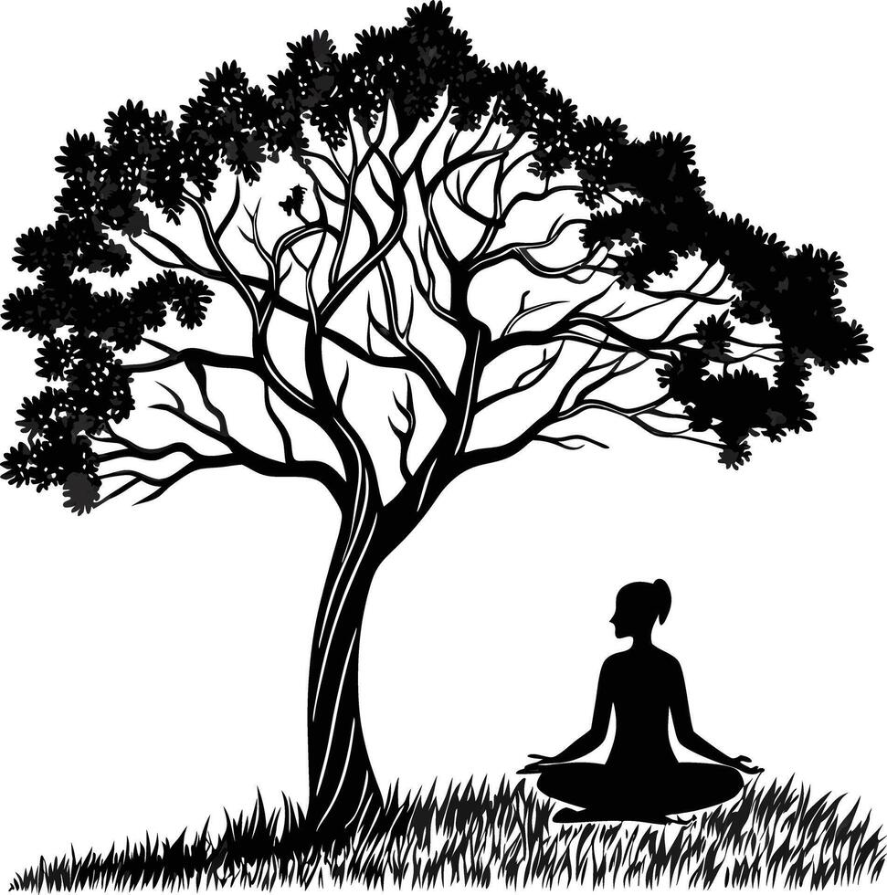 meditating under a tree vector