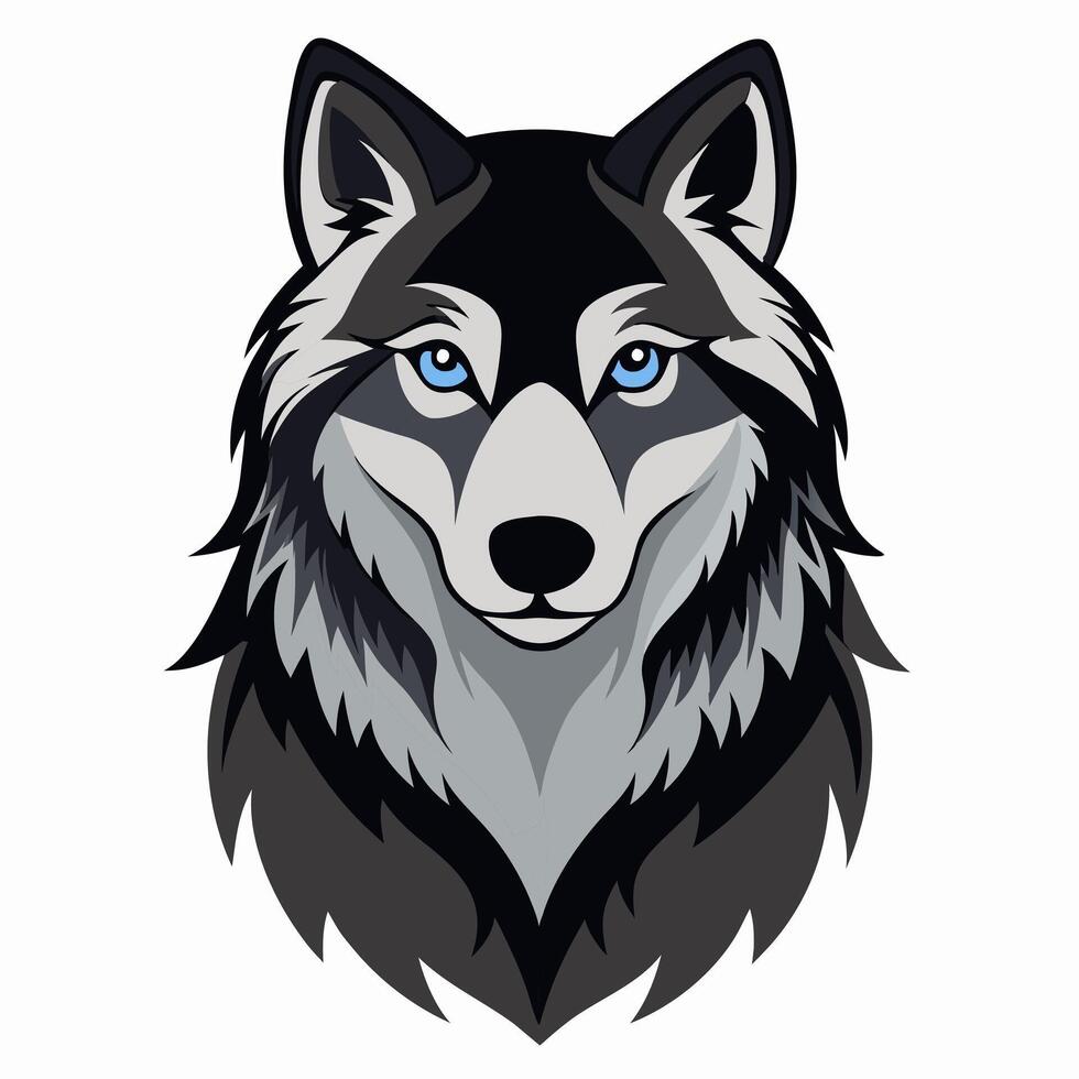 realistic portrait of a wolf with blue eyes. Isolated illustration on white background vector