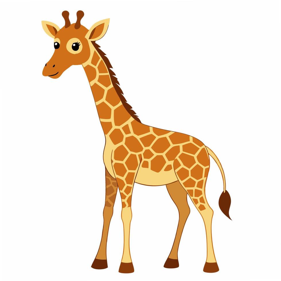 Cute cartoon giraffe isolated on white background. Side view. Illustration. vector