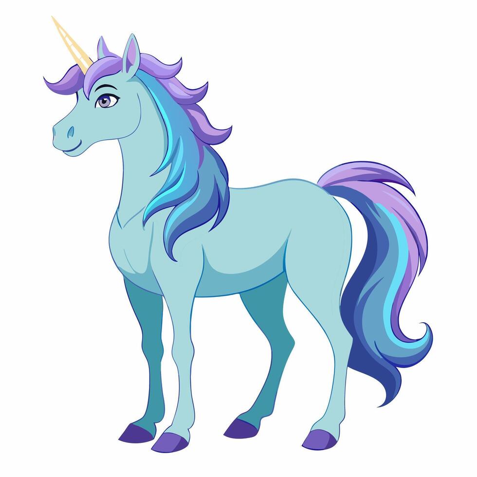 Cartoon colorful unicorn isolated on white background. Front view. Children's illustration vector