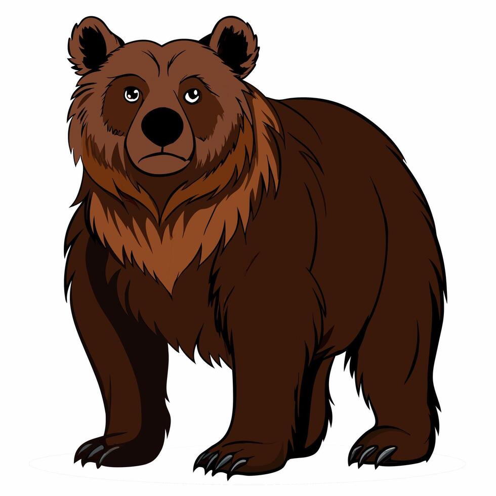 Cartoon brown grizzly bear isolated on white background. Side view. Children's illustration vector