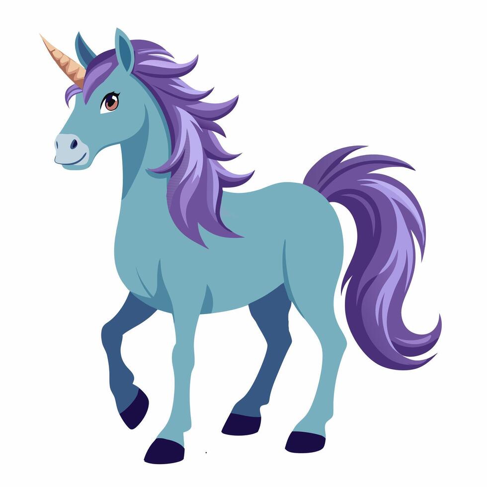 Cartoon color unicorn isolated on white background. Front view. Children's illustration vector
