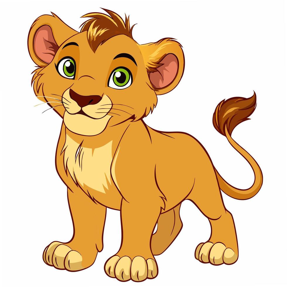 Cartoon lion cub isolated on white background. Front view. Illustration vector