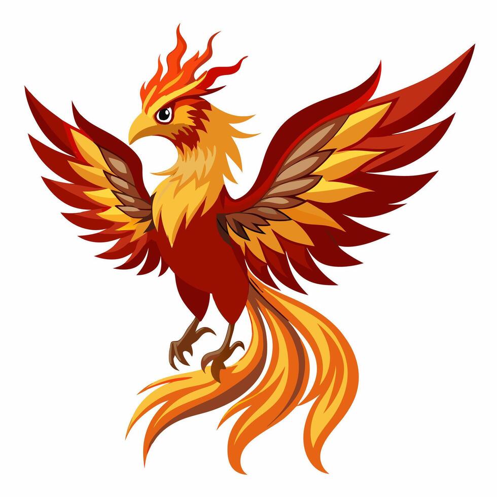 Cartoon color phoenix isolated on white background. Side view. Children's illustration vector