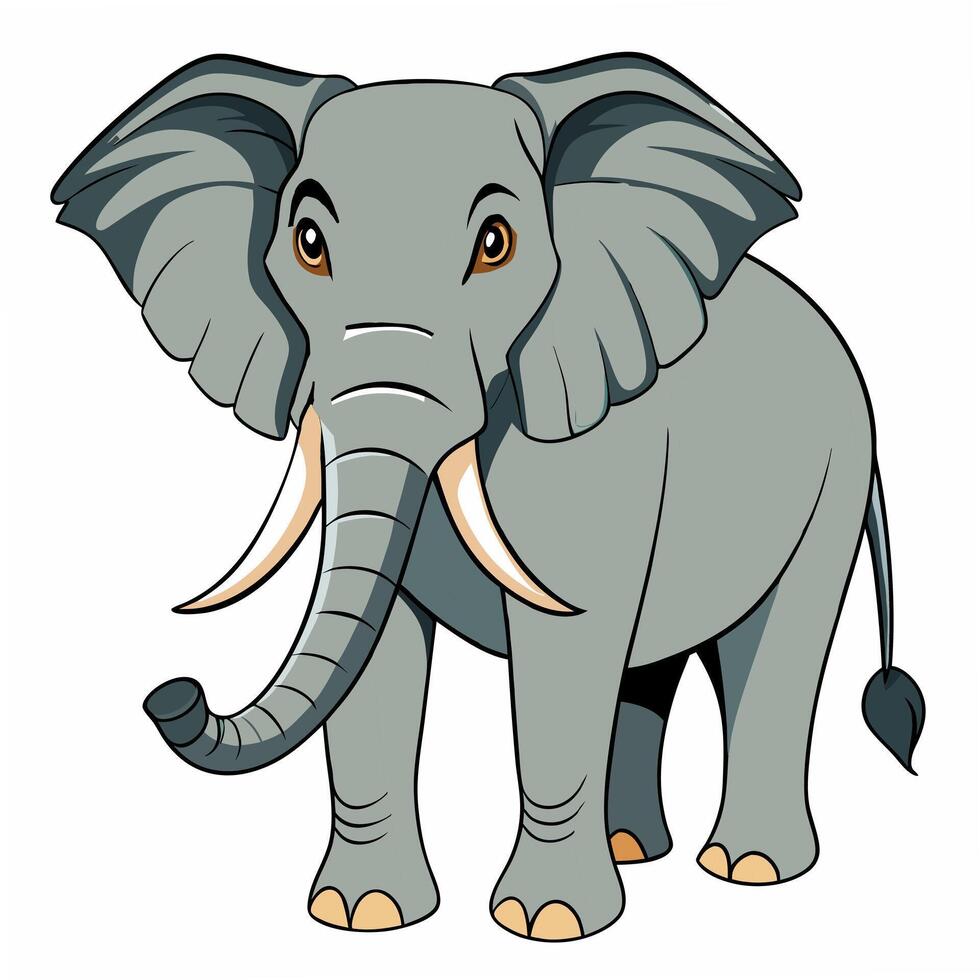 Cartoon cute elephant isolated on white background. Front view. Children's illustration vector