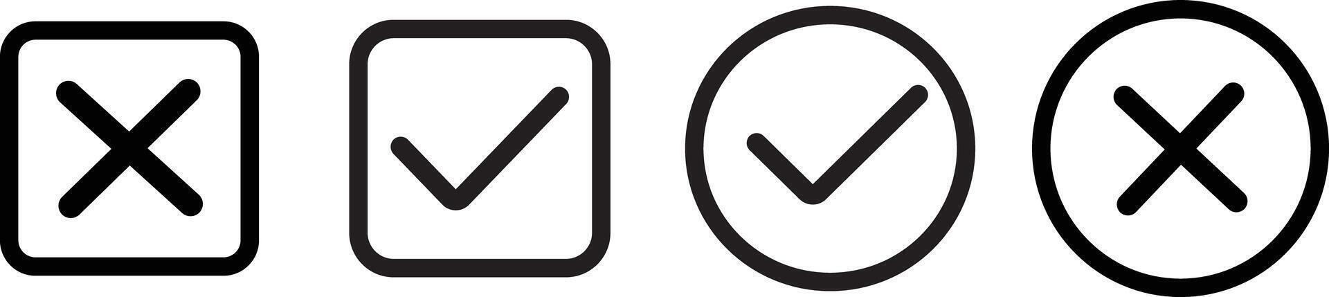 Checkmark cross icon Checkmark icon set. A check mark icon indicates that the task, illustration isolated on white background vector