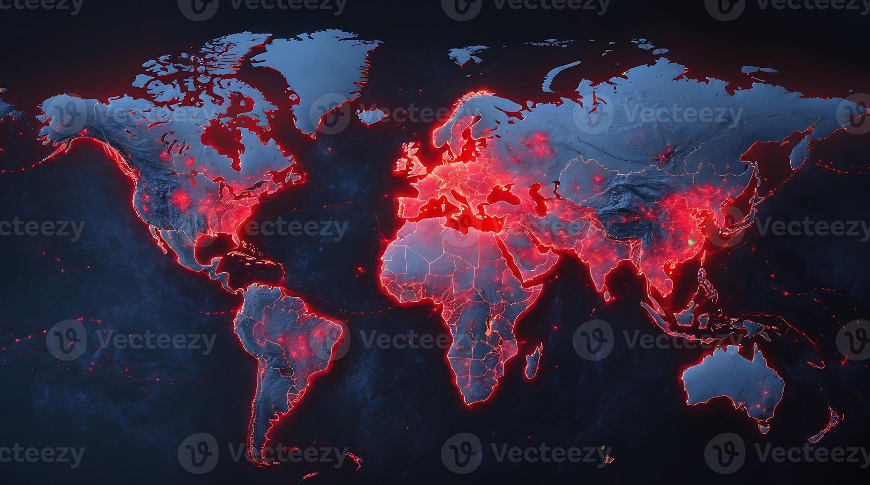 Disease map showcasing climate change impact with red vectors across the globe photo