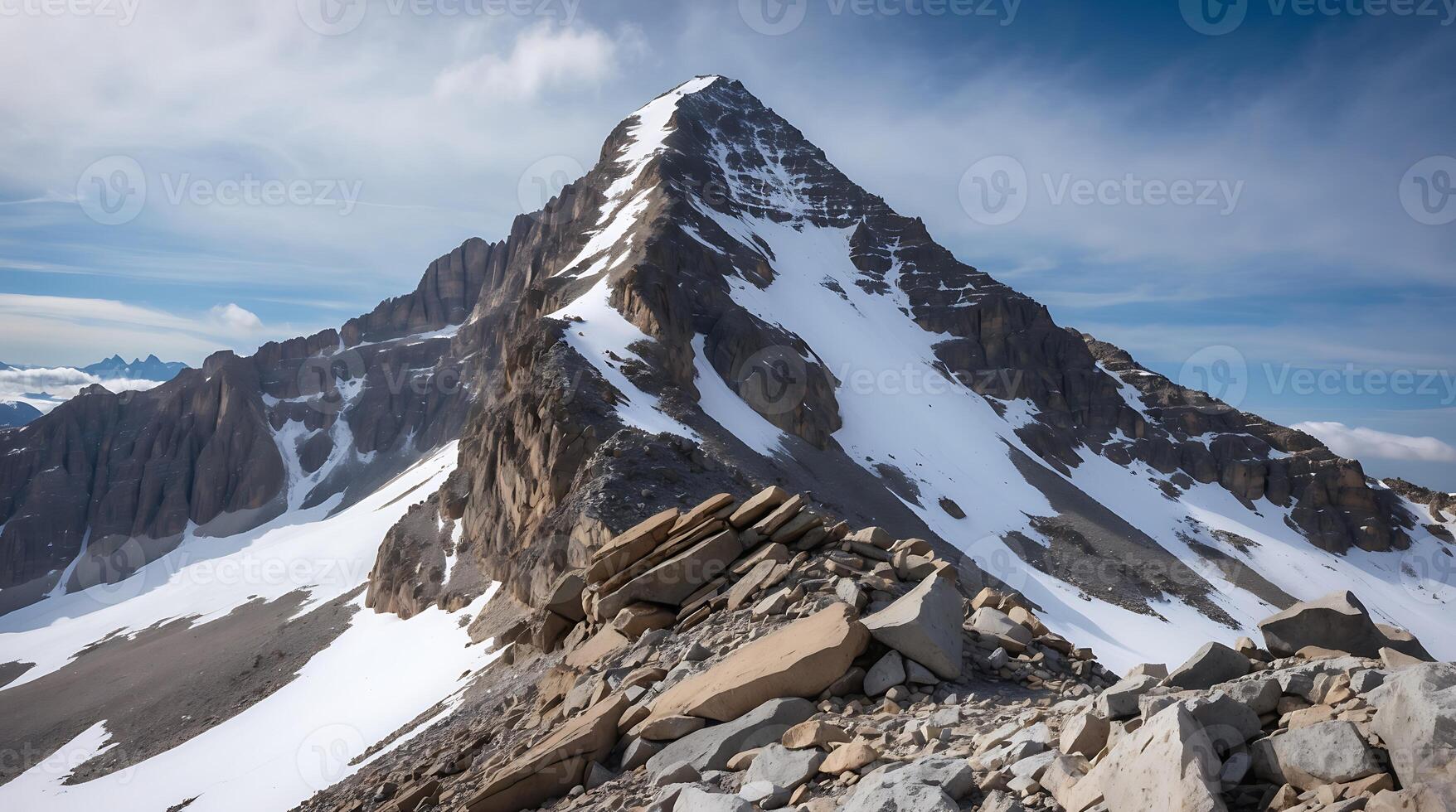 Mountain peak features sparse snow patches showcasing climate change effects photo