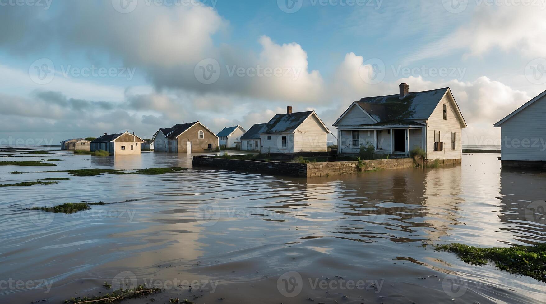 Flooded coastal village illustrates impact of climate change on communities photo