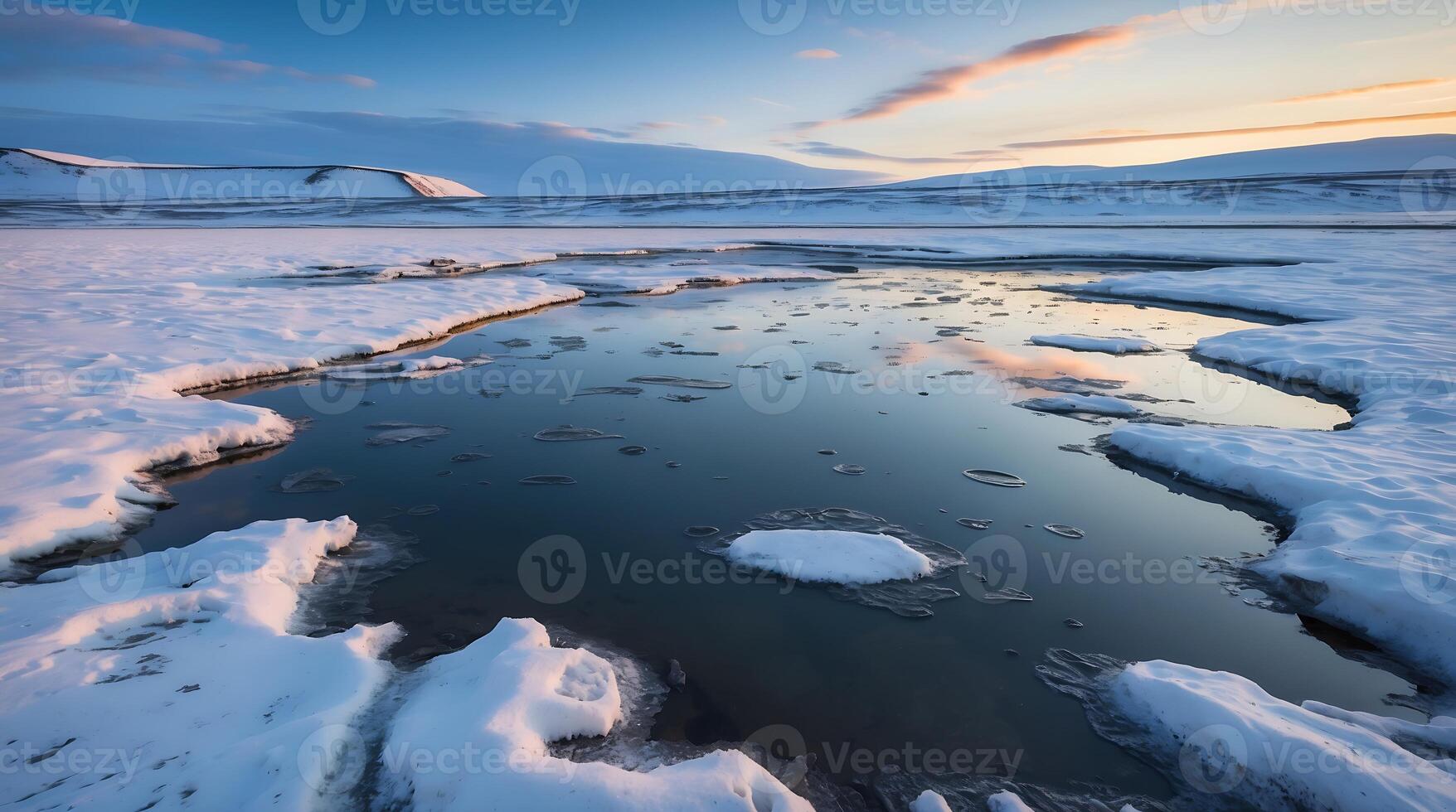 Thawing tundra landscape showcases climate change effects in a transitioning environment photo