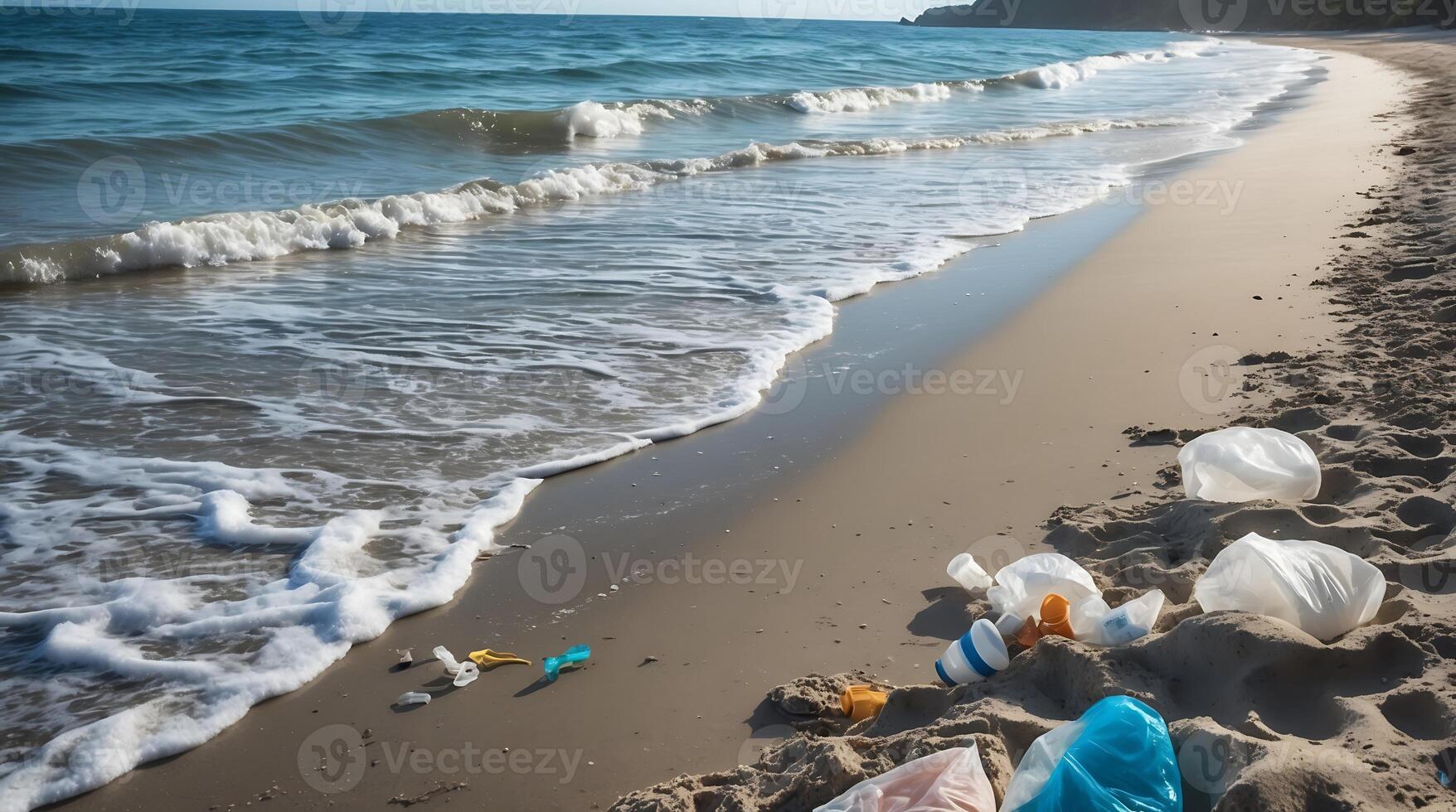 Beach pollution highlights the urgent need for clean oceans to combat climate change photo