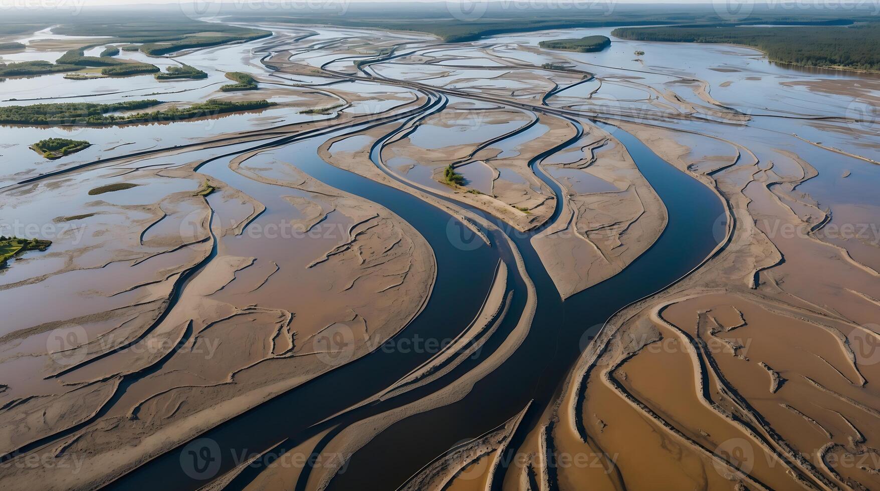 Aerial view of a river delta showcasing intricate channels and shifting patterns photo