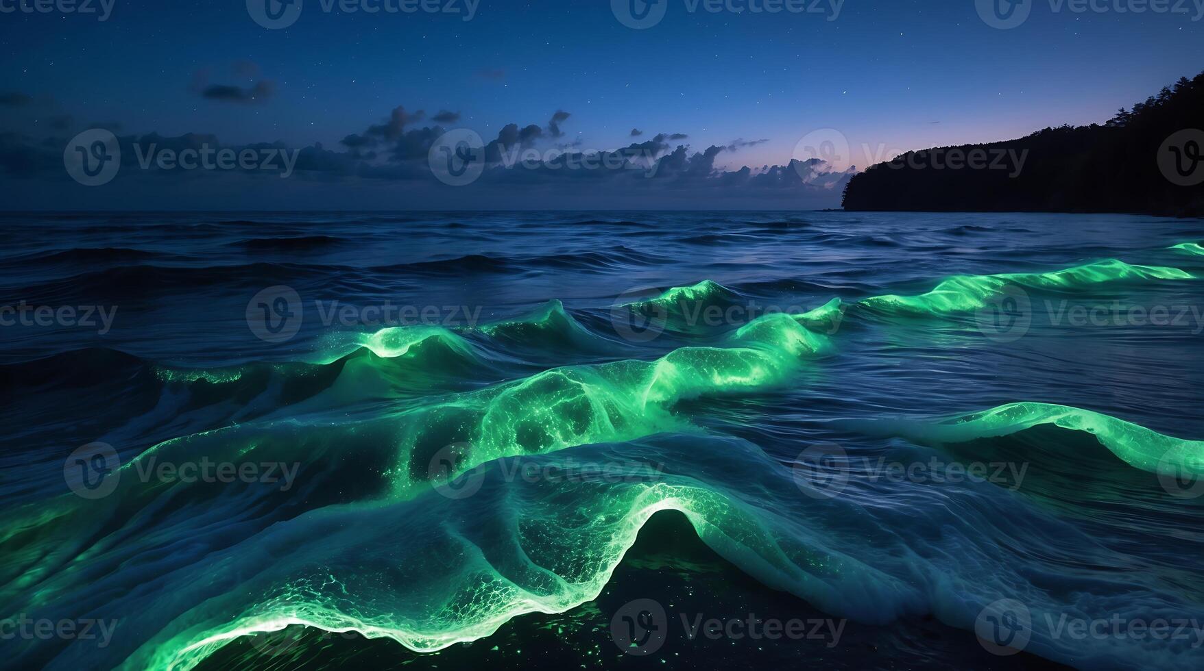 Unique bioluminescent waves illuminate the ocean at night in response to climate change photo