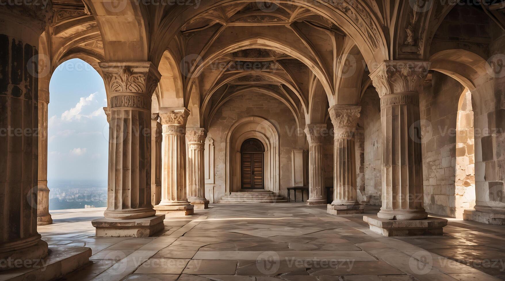 Exploring ancient architectural beauty in a historic structure under the blue sky photo