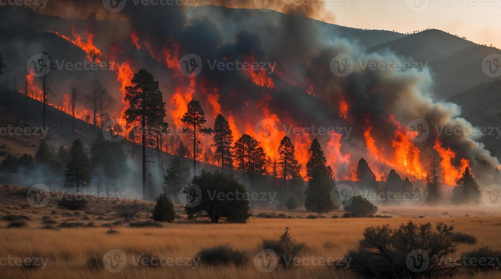 Wildfire engulfs forest landscape amid the effects of climate change photo