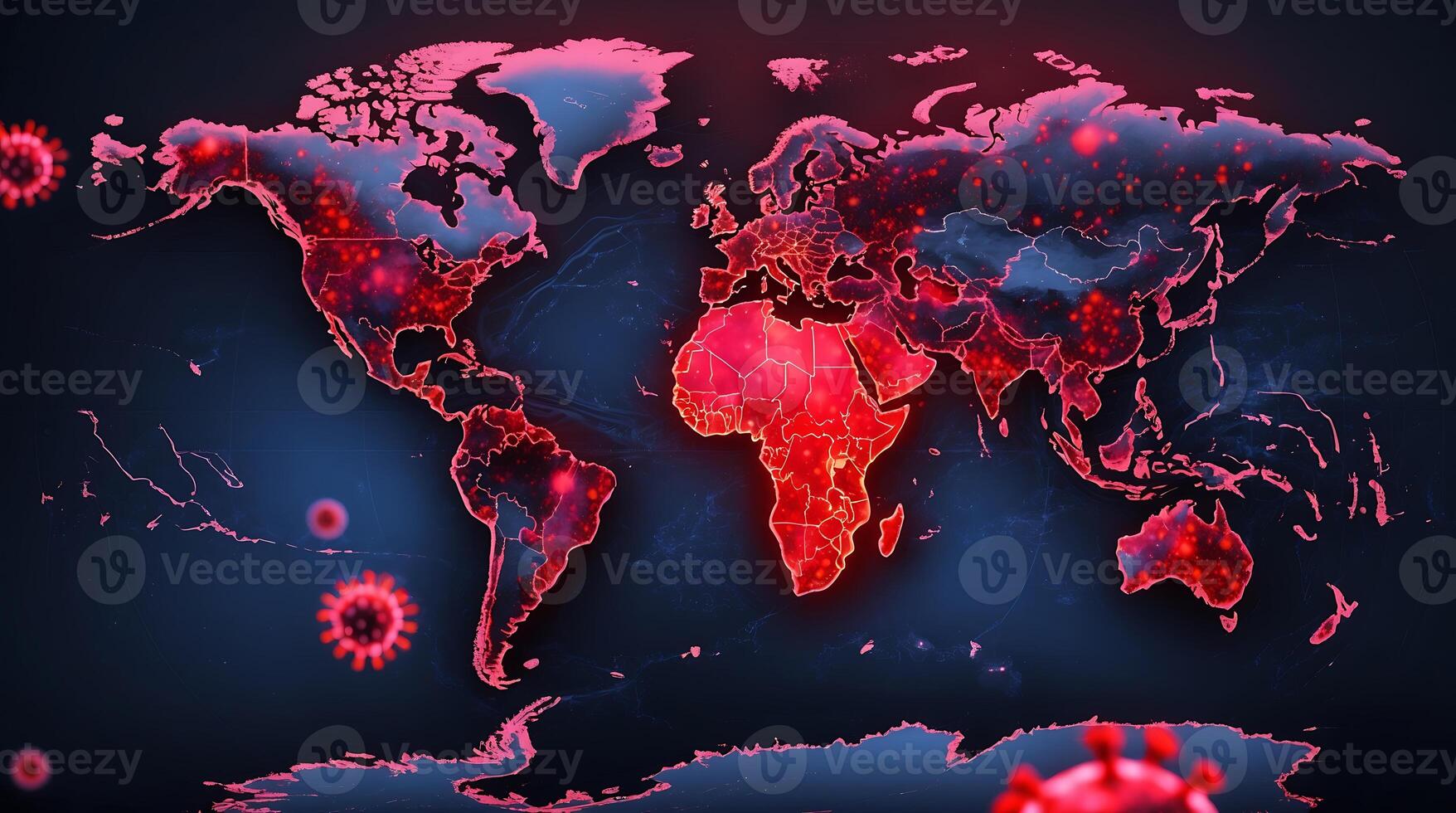 Global disease map displaying red vectors indicating impact of climate change photo
